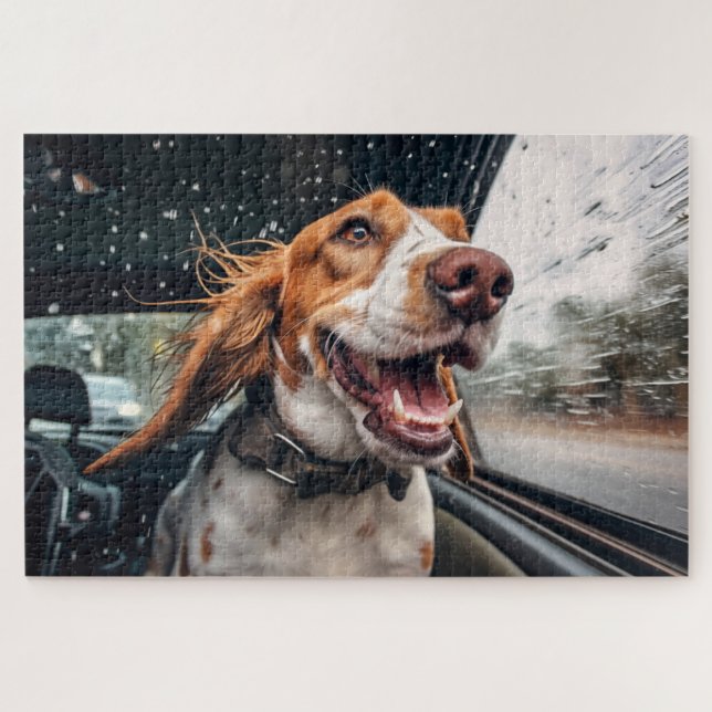 Aufgeregter Hund auf Rainy Car Ride Art Print (Horizontal)