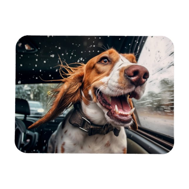 Aufgeregter Hund auf Rainy Car Ride Art Print Magnet (Horizontal)