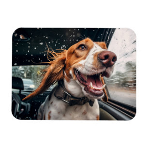 Aufgeregter Hund auf regnerischer Autofahrt Kunstp Magnet