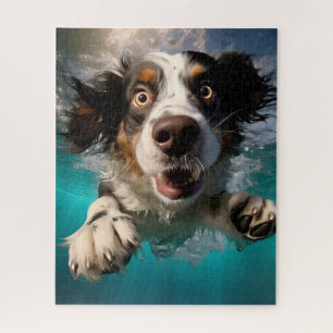Aufgeregter Hund Schwimmt Unterwasser Design