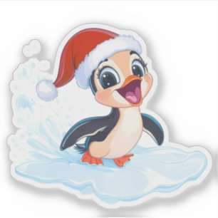 Aufgeregter Weihnachtspenguin Aufkleber