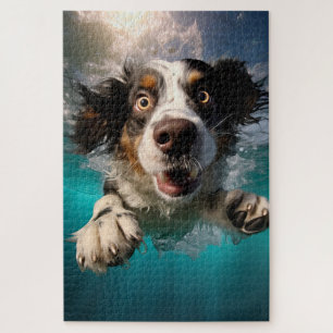 Aufgeregtes Hund Schwimmt Unterwasser Design