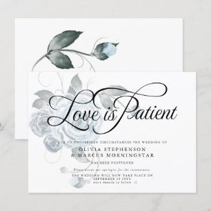 Aufgeschobene Hochzeit  Aquarell Staubblau Floral Einladung