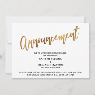 Aufgeschobene Hochzeit Goldene Typografie Ankündig Einladung