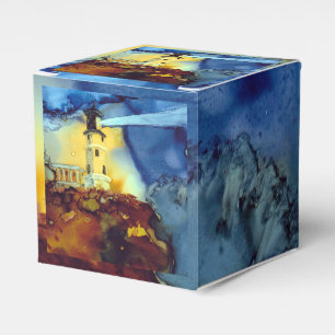 Aufgeteilter Felsen-Leuchtturm nachts Geschenkschachtel
