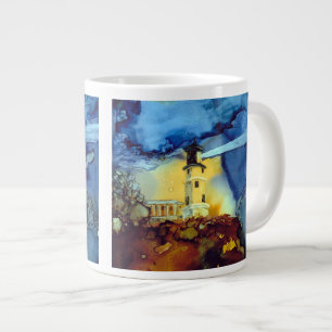 Aufgeteilter Felsen-Leuchtturm nachts Jumbo-Tasse