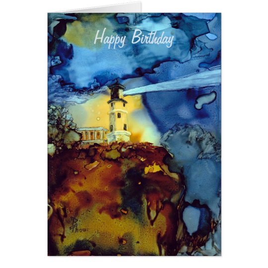 Aufgeteilter Felsen-Leuchtturm nachts Karte