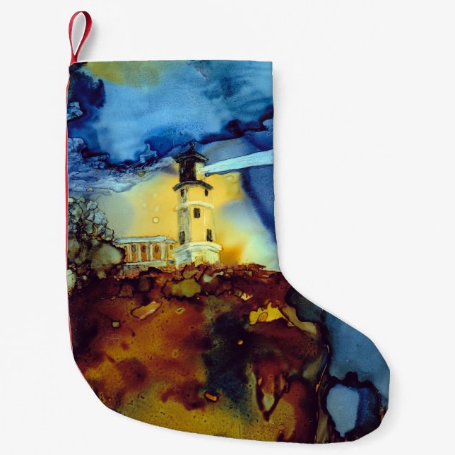 Aufgeteilter Felsen-Leuchtturm nachts Kleiner Weihnachtsstrumpf (Vorderseite)