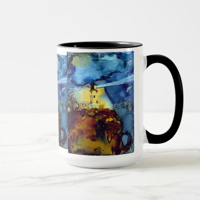 Aufgeteilter Felsen-Leuchtturm nachts Tasse (Rechts)