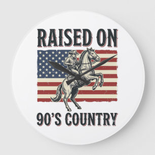 Aufgewachsen auf 90er Country Cowboy Western-Shirt Große Wanduhr