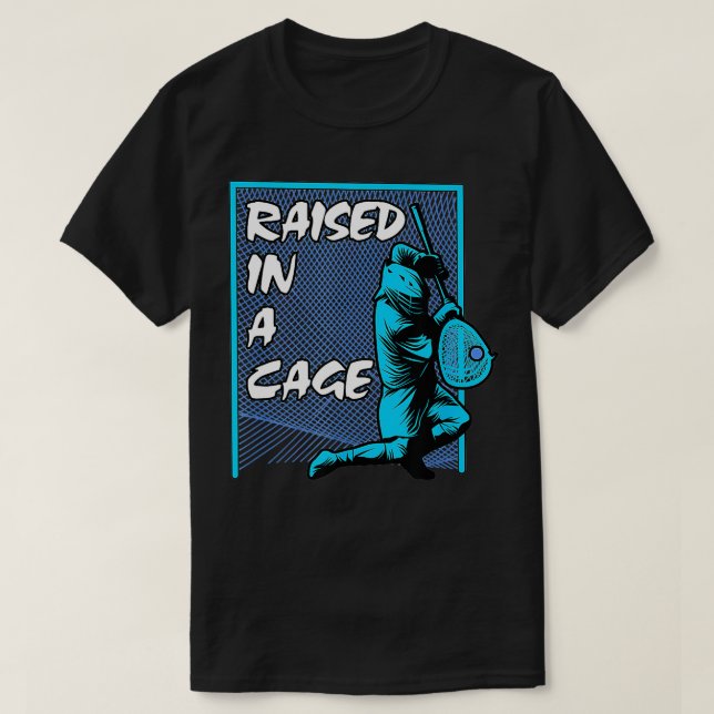 Aufgewachsen in einem Käfig Lacrosse Lax Goalie T-Shirt (Design vorne)