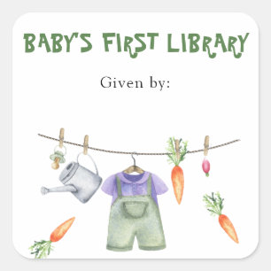 Aufgezogenes Baby-Shower-Exlibris - Baby's erste B Quadratischer Aufkleber