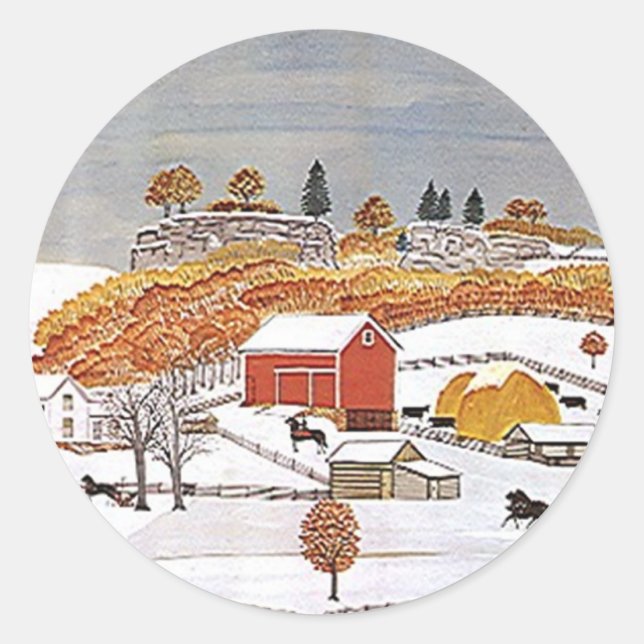 Aufkleber Antike Folkart Landhaus Roter Stall Wint (Vorderseite)