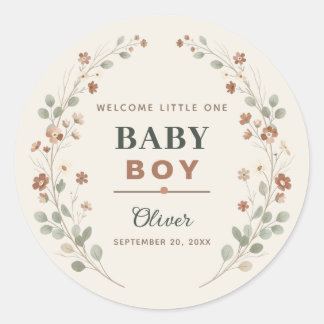 Aufkleber Baby Shower Boho Floral Rustikal Landsti