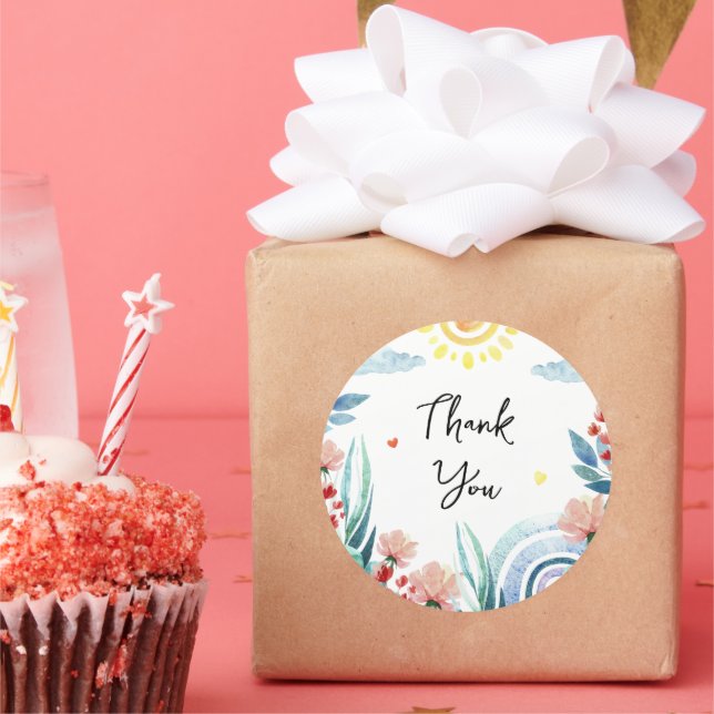 Aufkleber Danke für die Babydusche mit Design. (Party)