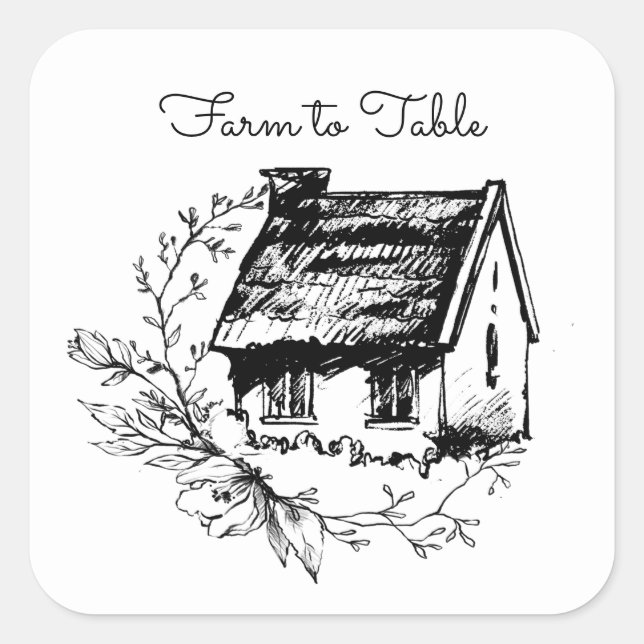 Aufkleber "Farm to Table Black and White Hütte" (Vorderseite)