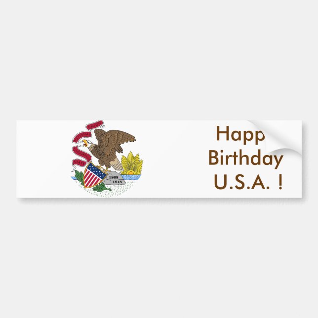 Aufkleber Flag von Illinois, Happy Birthday U.S.A. Autoaufkleber (Vorne)