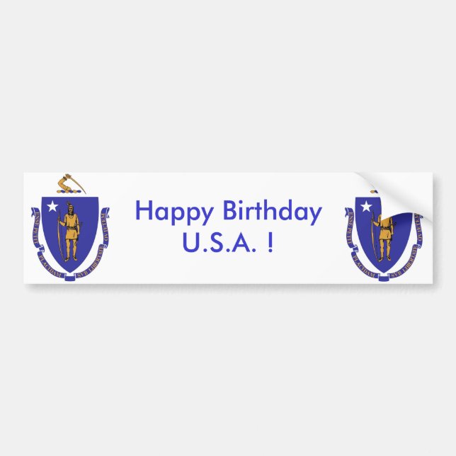 Aufkleber Flag von Massachuset, Happy Birthday U.S Autoaufkleber (Vorne)