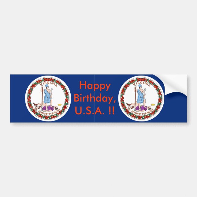 Aufkleber Flag von Virginia, Happy Birthday U.S.A. Autoaufkleber (Vorne)