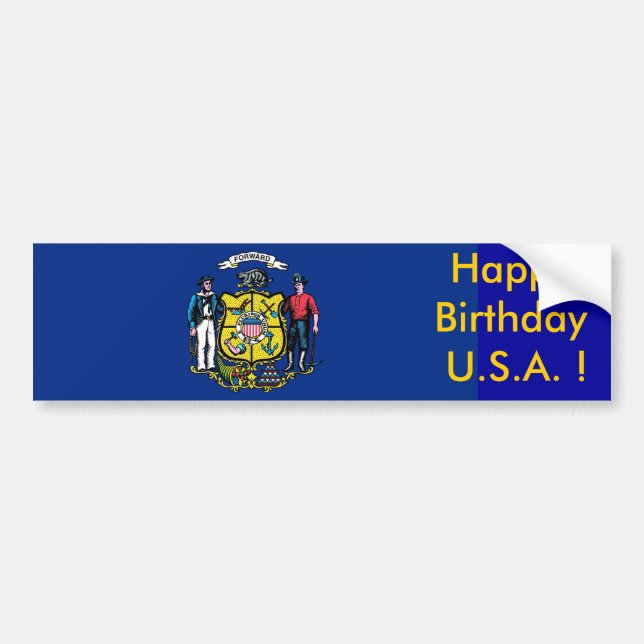 Aufkleber Flag von Wisconsin, Happy Birthday U.S.A Autoaufkleber (Vorne)