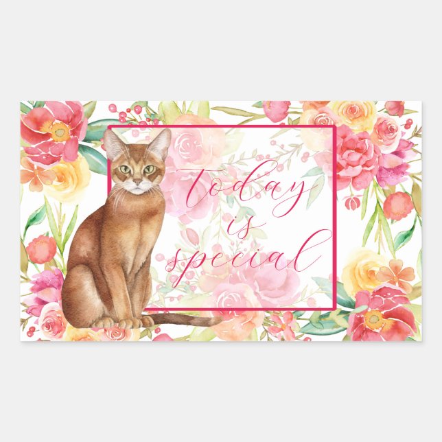 Aufkleber für abyssinische Katze und Aquarellfarbe (Vorderseite)