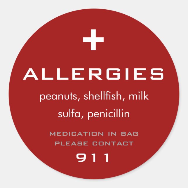 Aufkleber für Allergien (Vorderseite)
