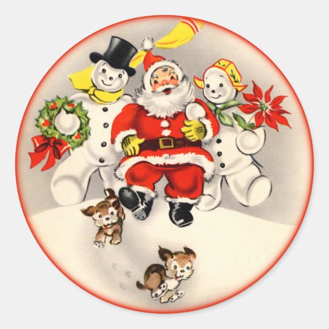 Aufkleber für antike Santa- und Schneemenschen (Vorderseite)