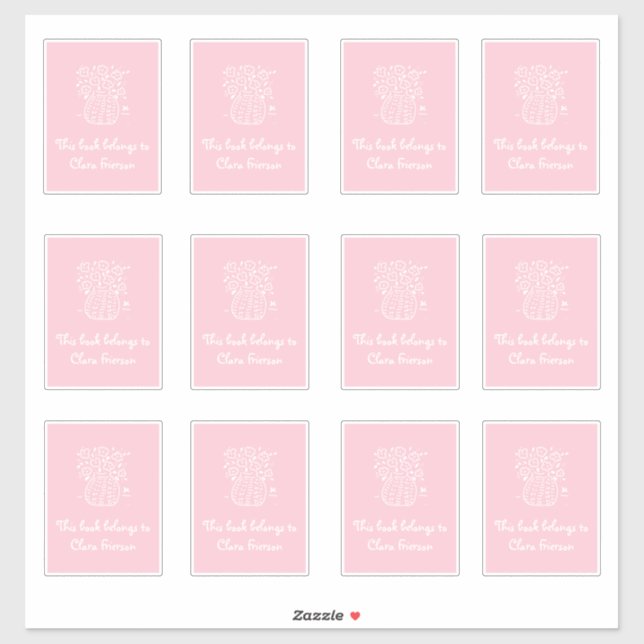 Aufkleber für das Buchzeichen in Rosa und Weiß (Blatt)