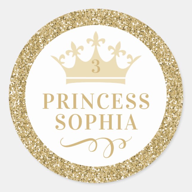 Aufkleber für das Gold Glitzer Princess Gastgesche (Vorderseite)