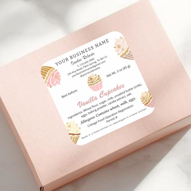 Aufkleber für das Lebensmittelrecht der kalifornis (Blush Pink Cupcake Bakery Cottage Food Law square Stickers)