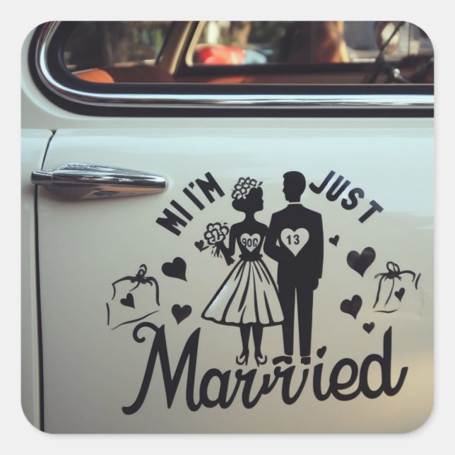 Aufkleber für das Paar "Just Married" (Vorderseite)