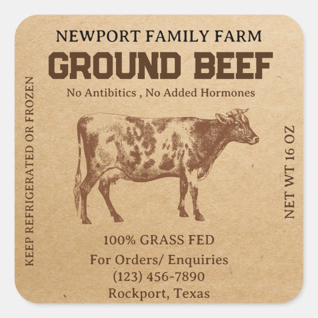 Aufkleber für die Bezeichnung "Ground Minson Beef" (Vorderseite)