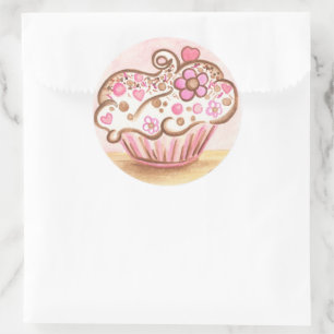 Aufkleber für die Blume des rosa Cupcake Herzens