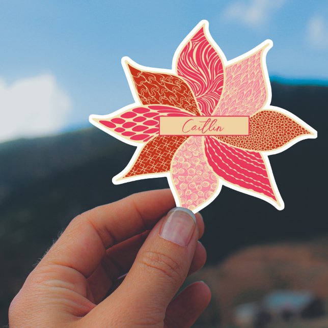 Aufkleber für die Blume personalisiert Happy (Personalized Happy Flower Custom Cut Sticker in Pink and Red)