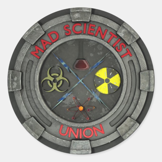 Aufkleber für die Gewerkschaft Mad Scientists (Vorderseite)