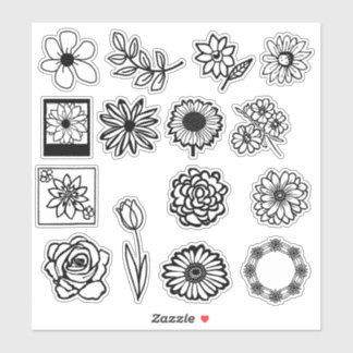 Aufkleber für die handgezeichnete Blume | Schwarz 