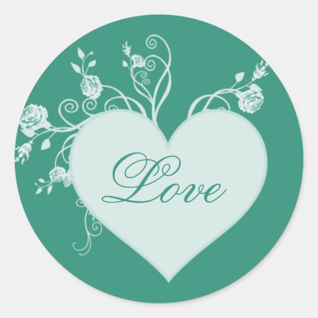 Aufkleber für die Liebe aquamarines grünes Herz un (Vorderseite)