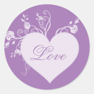 Aufkleber für die Liebe von lila Herz und Rose