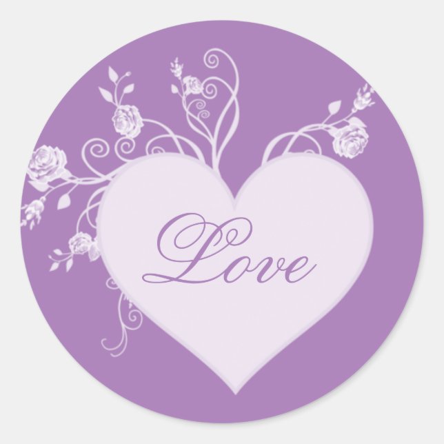 Aufkleber für die Liebe von lila Herz und Rose (Vorderseite)