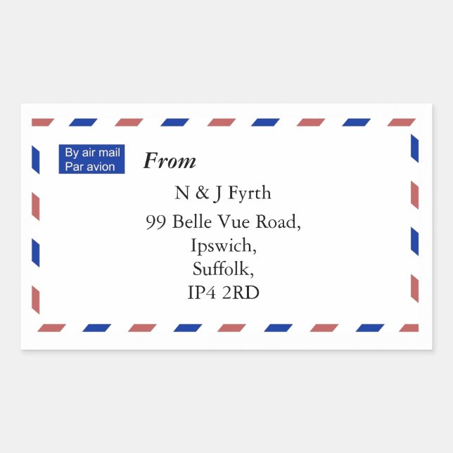 Aufkleber für die Luftpostadresse (Vorderseite)
