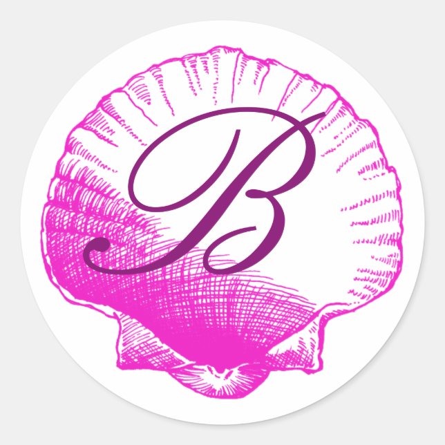 Aufkleber für die Mit Monogramm Muschel Fuscia (Vorderseite)
