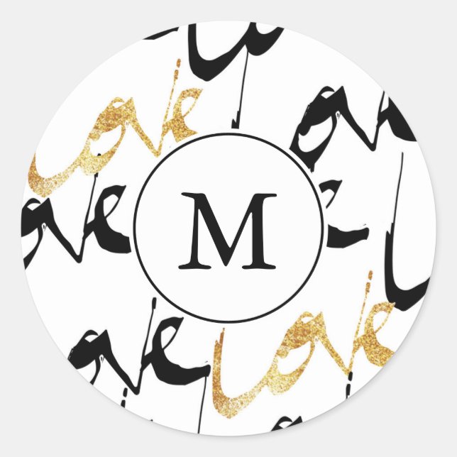 Aufkleber für die Schwarz-Gold-Monogramm-Liebe (Vorderseite)