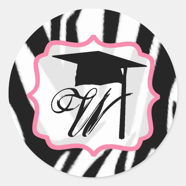Aufkleber für die Zebra-und rosafarbene Monogramm- (Vorderseite)
