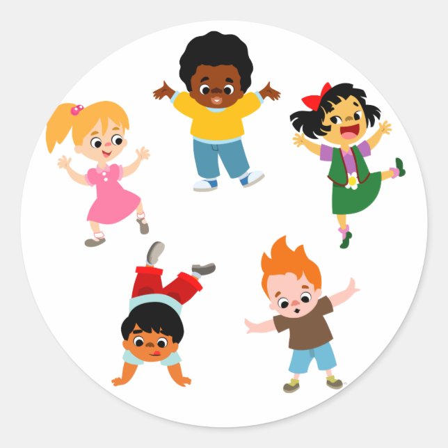 Aufkleber für fünf Kinder Cartoon (Vorderseite)