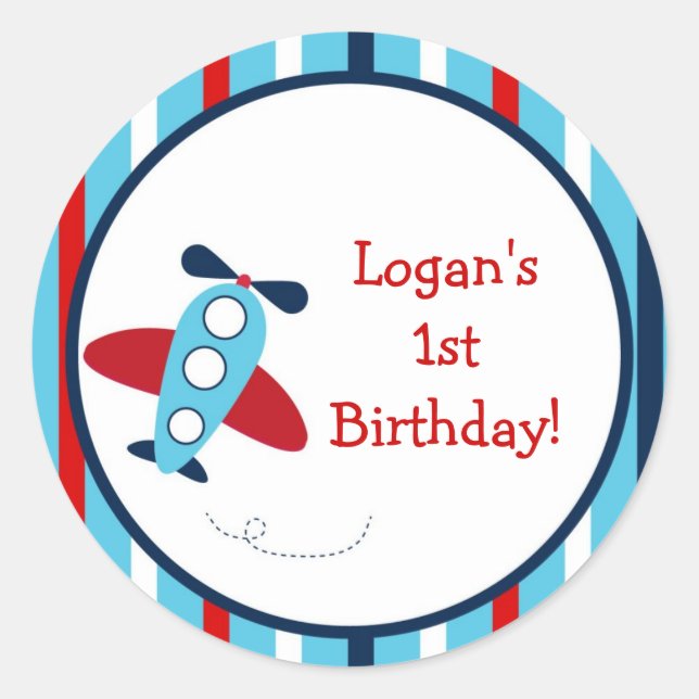 Aufkleber für Geburtstagsparty im Flugzeug (Vorderseite)