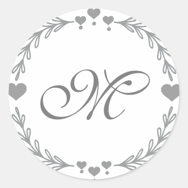 Aufkleber für Gray Heart Monogram (Vorderseite)