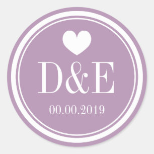 Aufkleber für lila Monogramm-Gastgeschenk Hochzeit