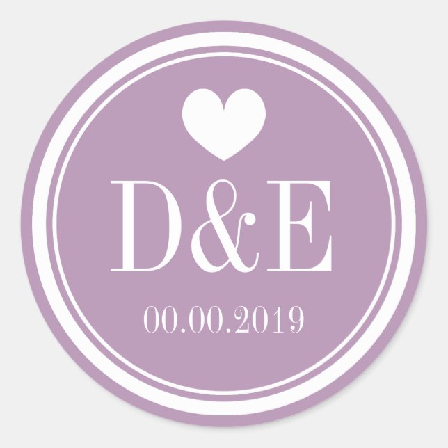 Aufkleber für lila Monogramm-Gastgeschenk Hochzeit (Vorderseite)