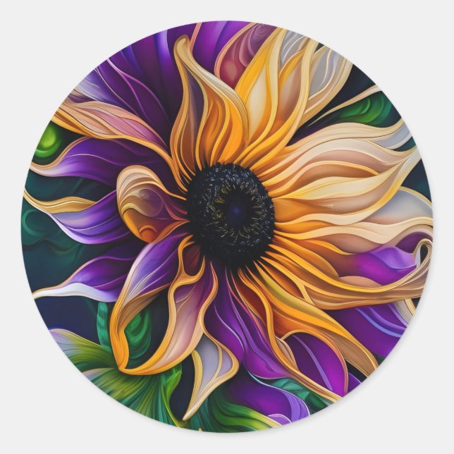 Aufkleber für lila und goldene Sonnenblumen (Vorderseite)