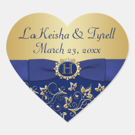 Aufkleber für Monogram Blue, Gold Floral Gastgesch